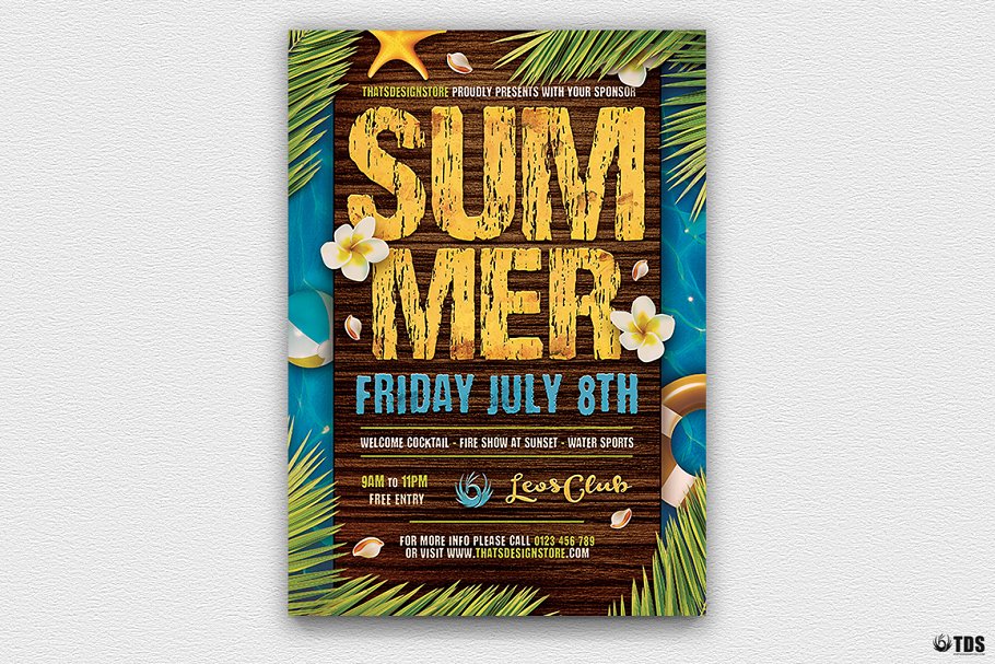 夏季热带主题聚会活动宣传单PSD模板V3 Summertime Flyer PSD V3插图(1)