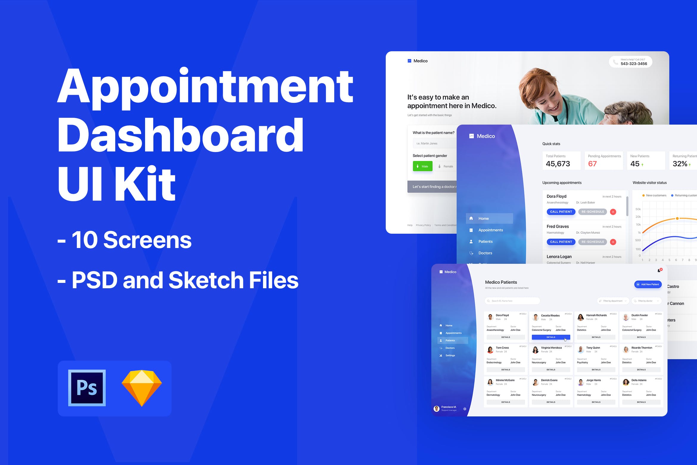 预约系统后台UI界面设计套件 Appointment Dashboard UI Kit插图