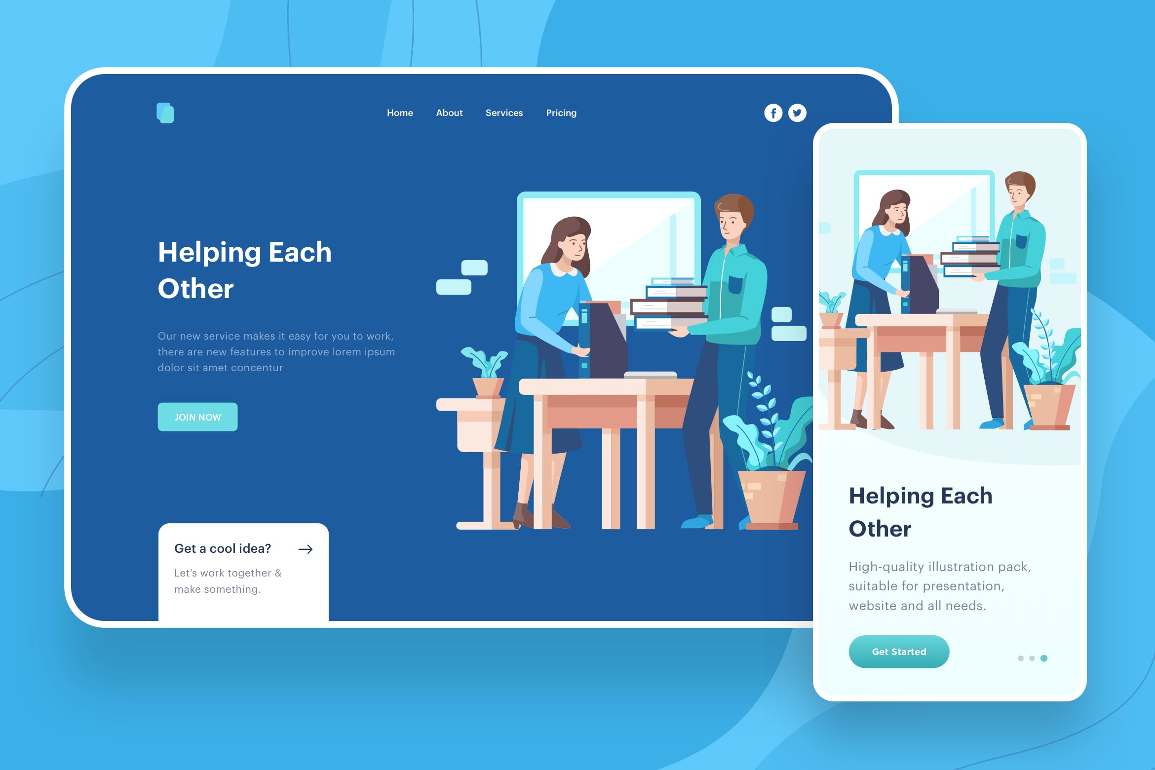 职场互助主题网站矢量插画设计素材 Helping Each  Other Illustration – Website Header插图