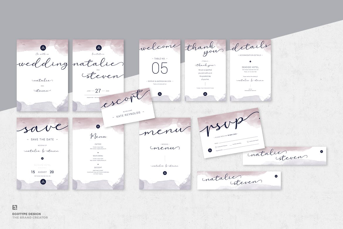 淡水彩艺术婚礼邀请设计素材包v2 Wedding Invitation插图(8)