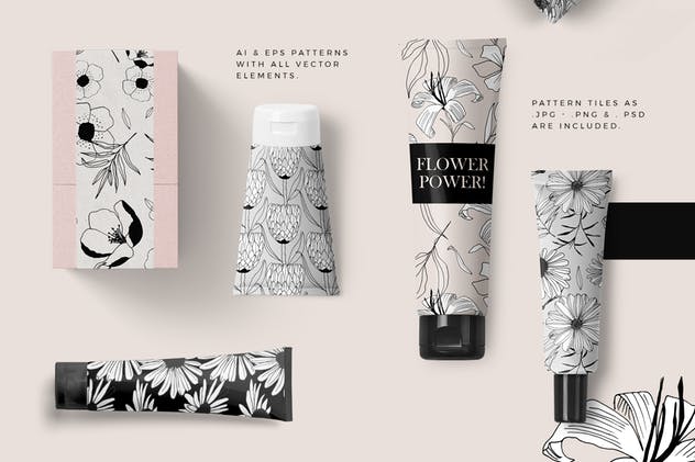 创意手绘花卉插画图案纹理素材 Graphic Flowers Patterns & Elements插图(1)