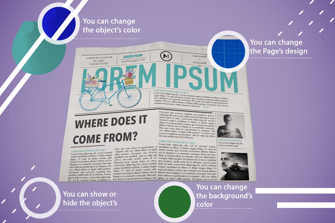 报纸版式设计效果图样机素材库精选模板 Abstract Newspaper MockUp插图(1)