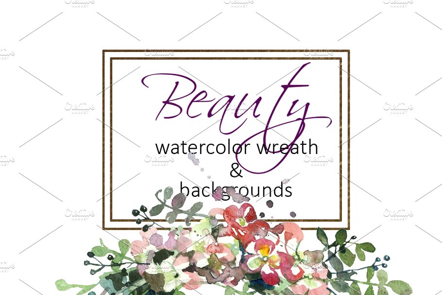 水彩花环剪贴画 Watercolor Floral Wreath Clip Art插图(5)