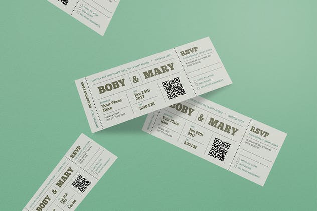 婚礼婚宴邀请入场券设计模板 Wedding Invitation Ticket插图(2)