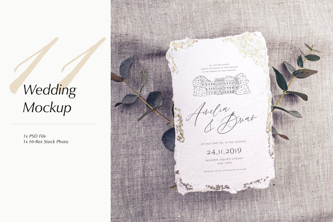 婚礼照片婚礼邀请函优雅风格设计样机素材库精选模板v11 Wedding Photo Mockup 11插图