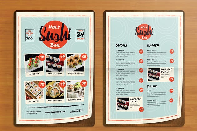 日本寿司日本菜餐厅菜单传单PSD设计模板 Sushi Bar Flyer Menus插图(1)