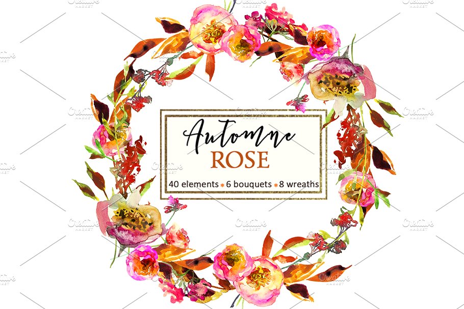 粉色红色花卉水彩剪贴画 Pink Watercolor Florals Clipart插图(11)