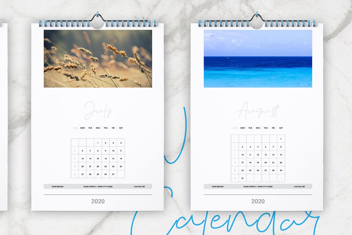 2020年风景照片挂墙活页日历设计模板 Wall Calendar 2020 Layout插图(4)