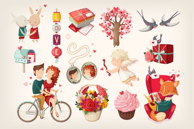 情人节主题手绘插画剪贴画 Valentine day illustrations插图(1)