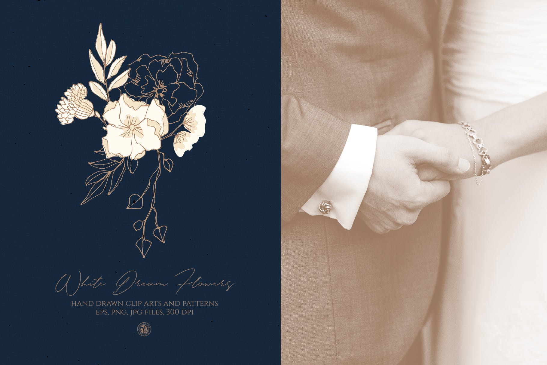 白色梦幻花卉手绘图案矢量素材 White Dream Flowers插图(4)