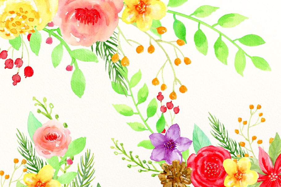 圣诞主题水彩插花套装 Christmas Floral Arrangement插图(1)