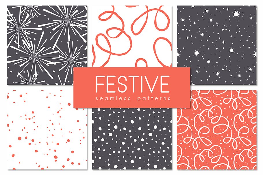 喜庆节日图案无缝纹理 Festive Seamless Patterns Set插图