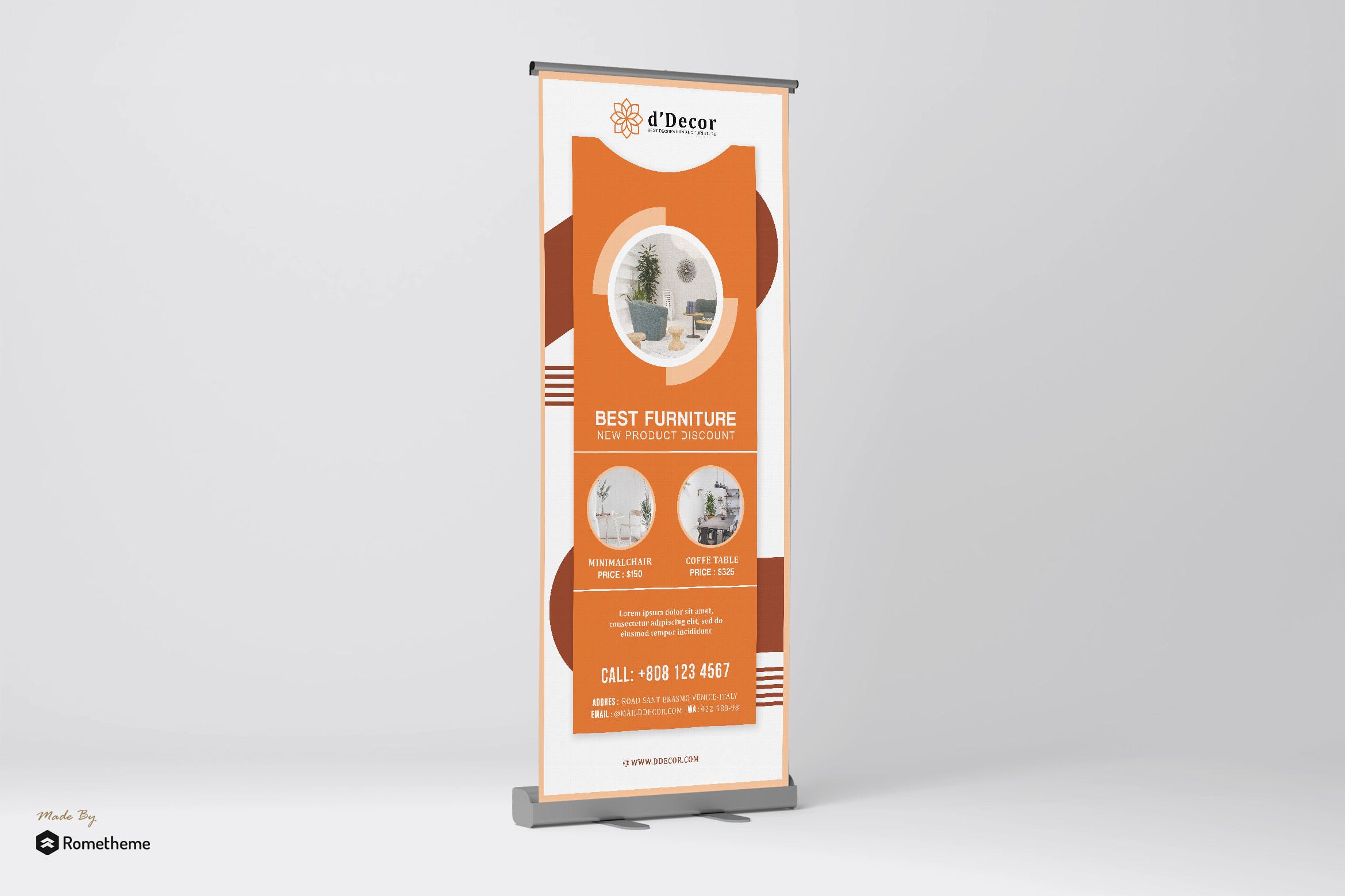 室内和家具品牌宣传易拉宝广告设计模板 d’Decor – Interior and Furniture Roll up Banner HR插图