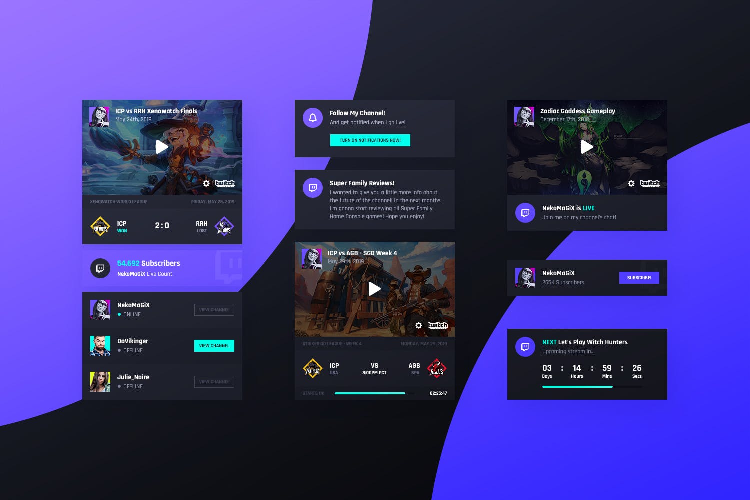 社交媒体卡片式设计UI设计模板v4 Asgard Plugin – Twitch UI Cards – PSD Template插图