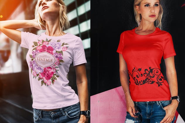 时尚模特上身效果T恤服装样机模板 T-Shirt Mock-Up Fashion Girl插图(7)
