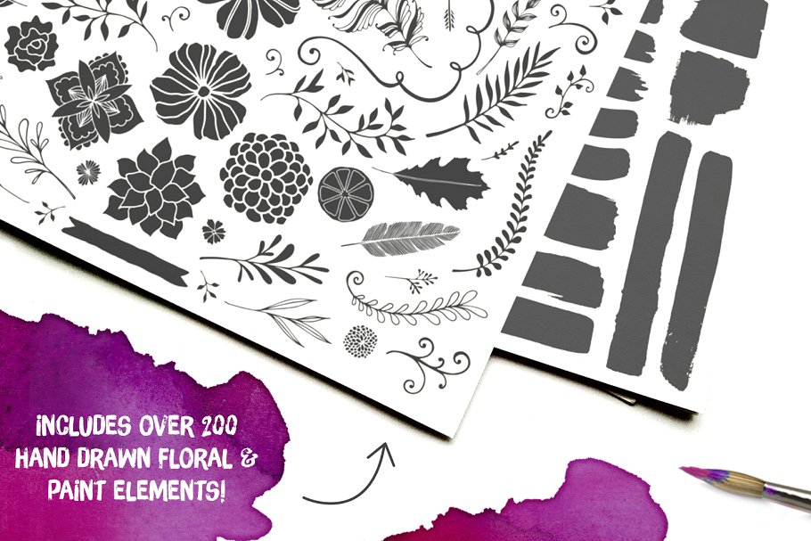 品牌设计水彩设计元素合集 The Watercolor Branding Kit插图(4)