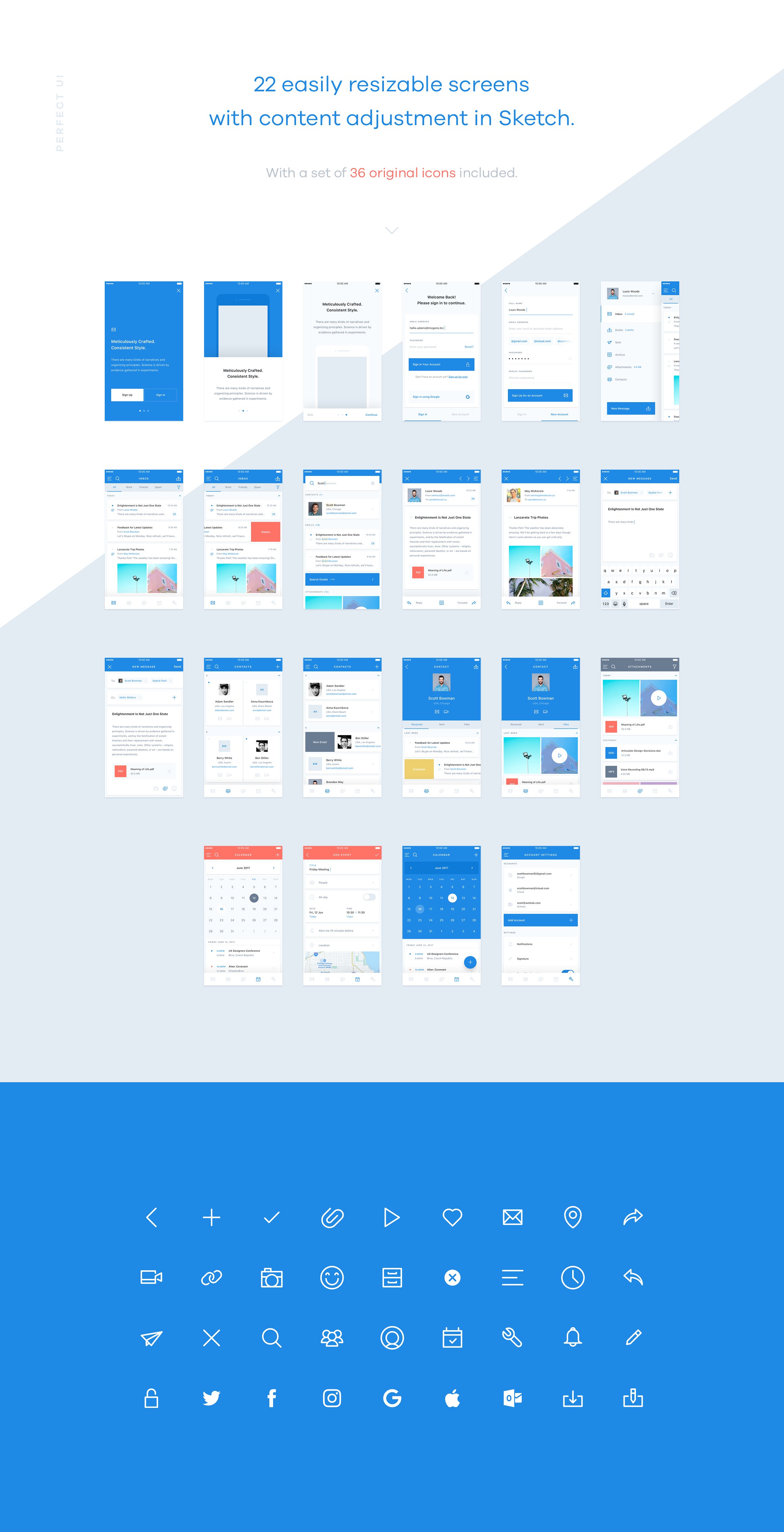 邮件日历行程类 APP UI 套件 Email & Calendar UI/UX Kit (Sketch)插图(3)