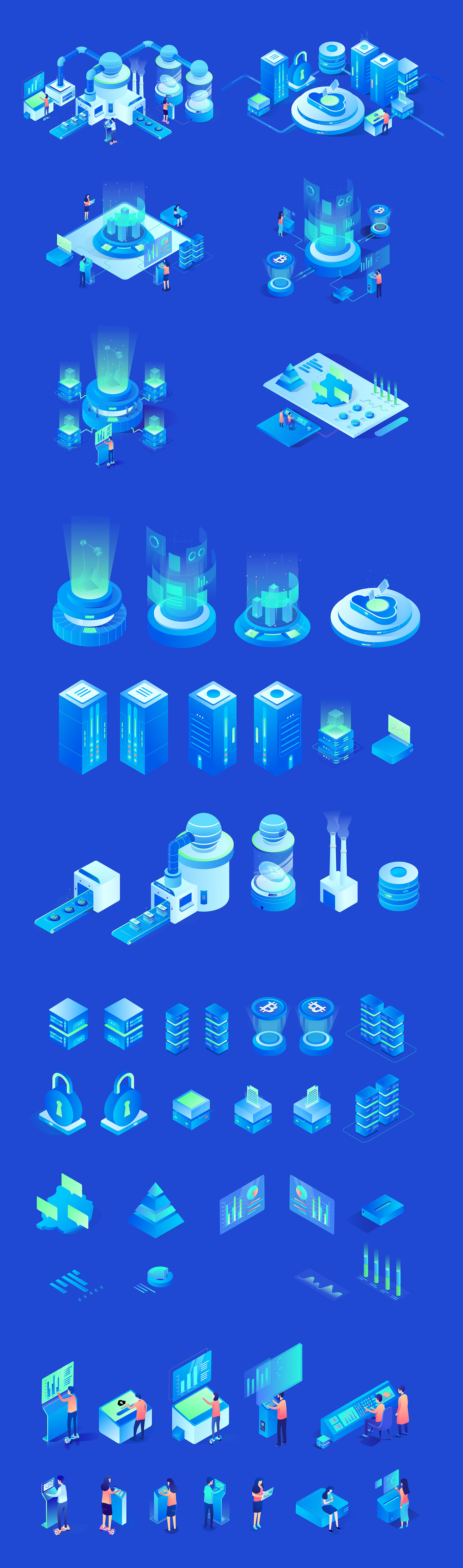 6 张数字货币与数据服务器插画