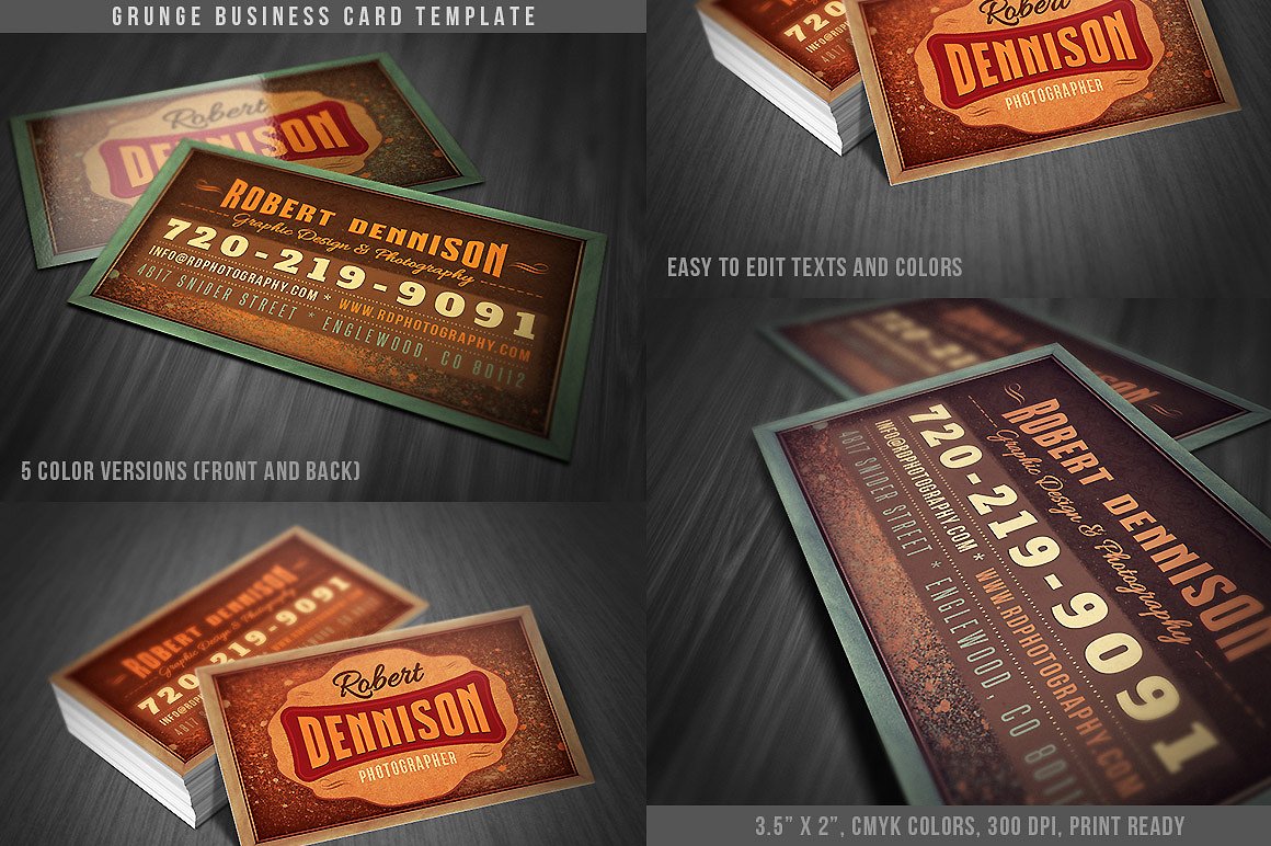 复古怀旧风格企业名片设计模板 Grunge Business Card Template 02插图