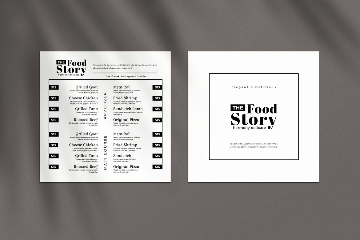 黑白配色西餐素材库精选菜单模板v01 Square Food Menu. 01插图(2)