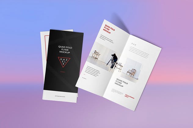 4折页广告传单小册子样机 4 Fold Brochure Mockups插图(3)