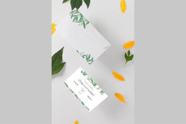 绿叶信封&邀请函样机设计模板 Envelope and Invitation Mock Up插图(3)