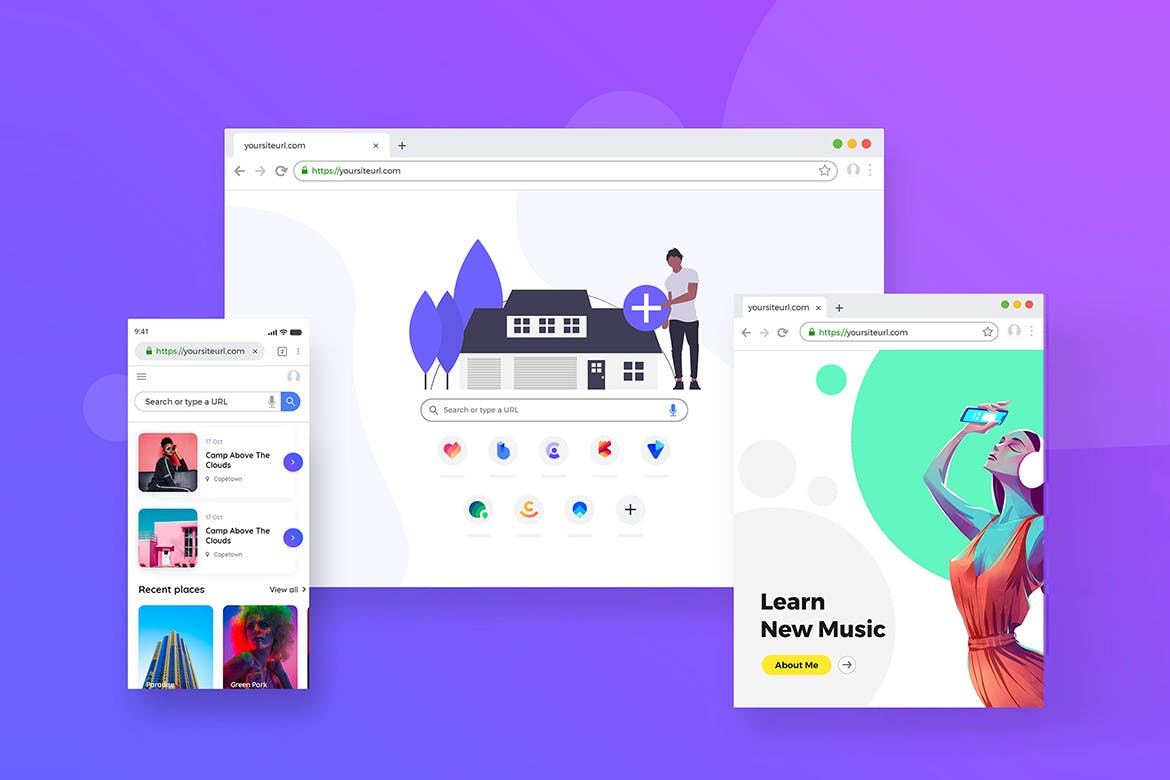 浏览器界面网页设计效果预览样机模板 Browser Window Frame Mockups插图(1)