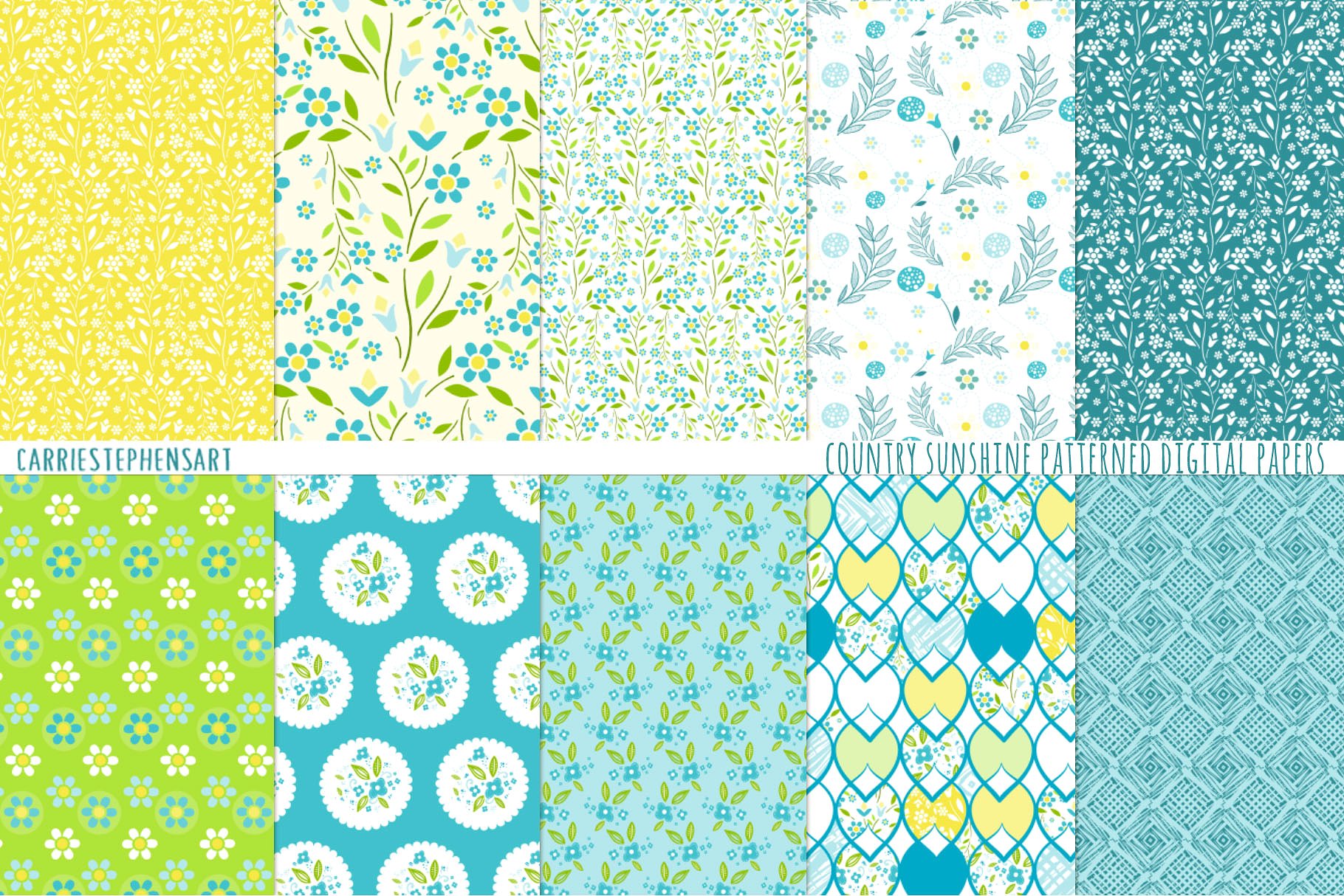 乡村花卉图案数码纸张纹理 Country Flower Pattern Digital Paper插图