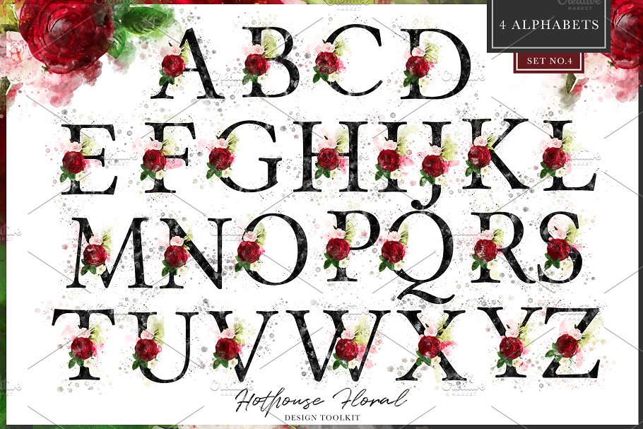 数码绘制温室花卉设计素材包(独立花卉元素&花式字母数字) Hothouse Floral Design ToolKit插图(15)