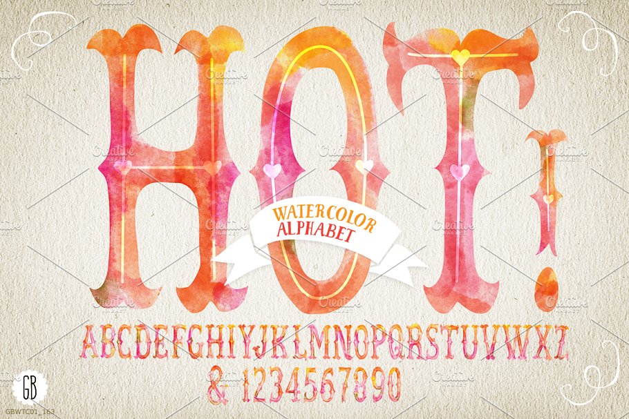 水彩手绘英文字母插画素材 Watercolor alphabet HOT插图