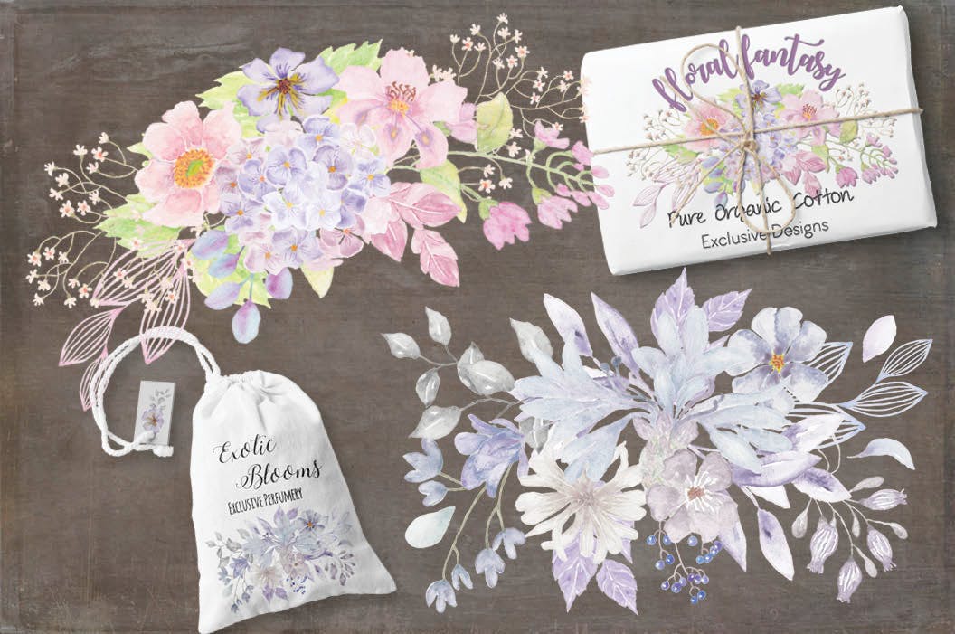 水彩花卉手绘图案剪贴画PNG素材 II Set of 8 Watercolor Clip Art Sprays II插图(3)