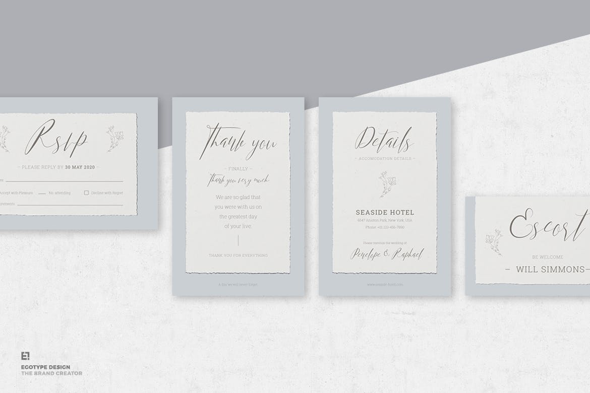 低调简约撕纸风格婚礼婚宴邀请设计素材 Wedding Invitation Suite插图(5)