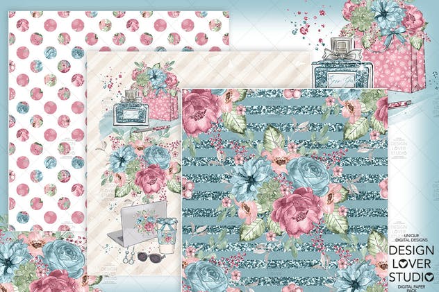 水彩花卉无缝图案设计素材 Boss Girl digital paper pack插图(5)