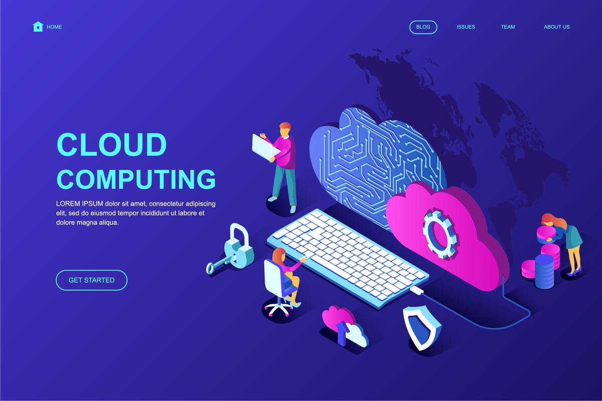 云技术服务等距概念网站着陆页设计模板 Cloud Technology Isometric Landing Page Template插图