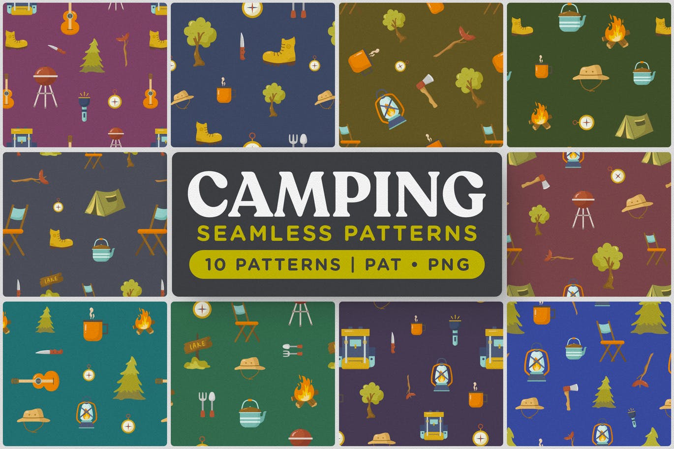 户外露营图案无缝背景素材 Outdoor Camping Seamless Patterns插图