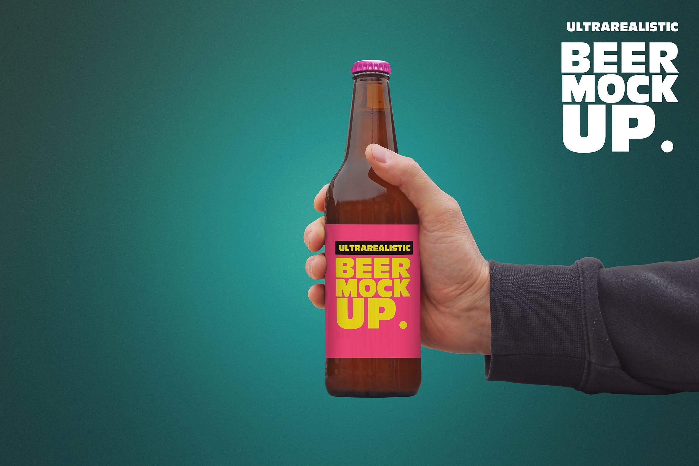 手拿50cl啤酒瓶玻璃瓶样机设计素材库精选 Clean Hand 50cl Beer Mockup插图