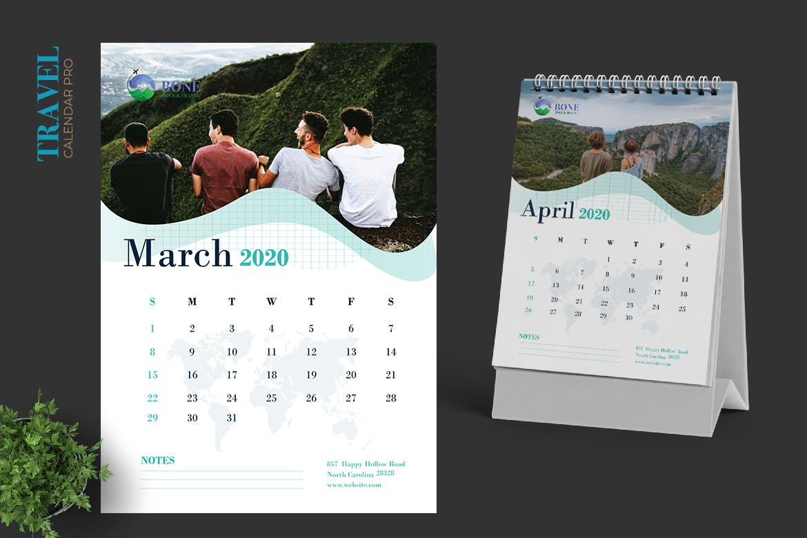 2020年旅行主题活页台历表设计模板 2020 Clean Travel Calender Pro插图(2)