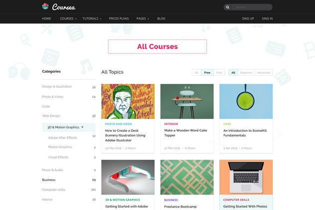 在线教育＆线上培训网站PSD模板 Coursea – Online Tutorials & Courses Template插图(3)