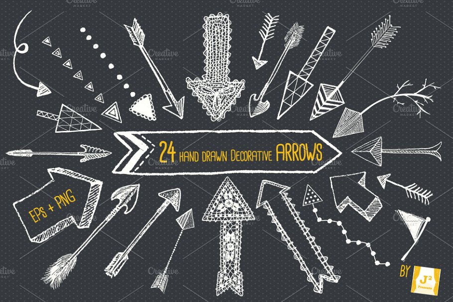 24款黑板箭头矢量剪贴画 24 Vector Chalkboard Arrow Clip Arts插图