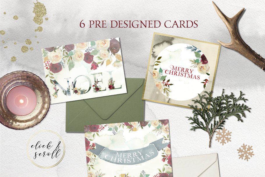 冬季花卉花饰相关设计工具包（剪贴画、纹理&装饰字母） Winter Solemnity Floral Design Kit插图(8)