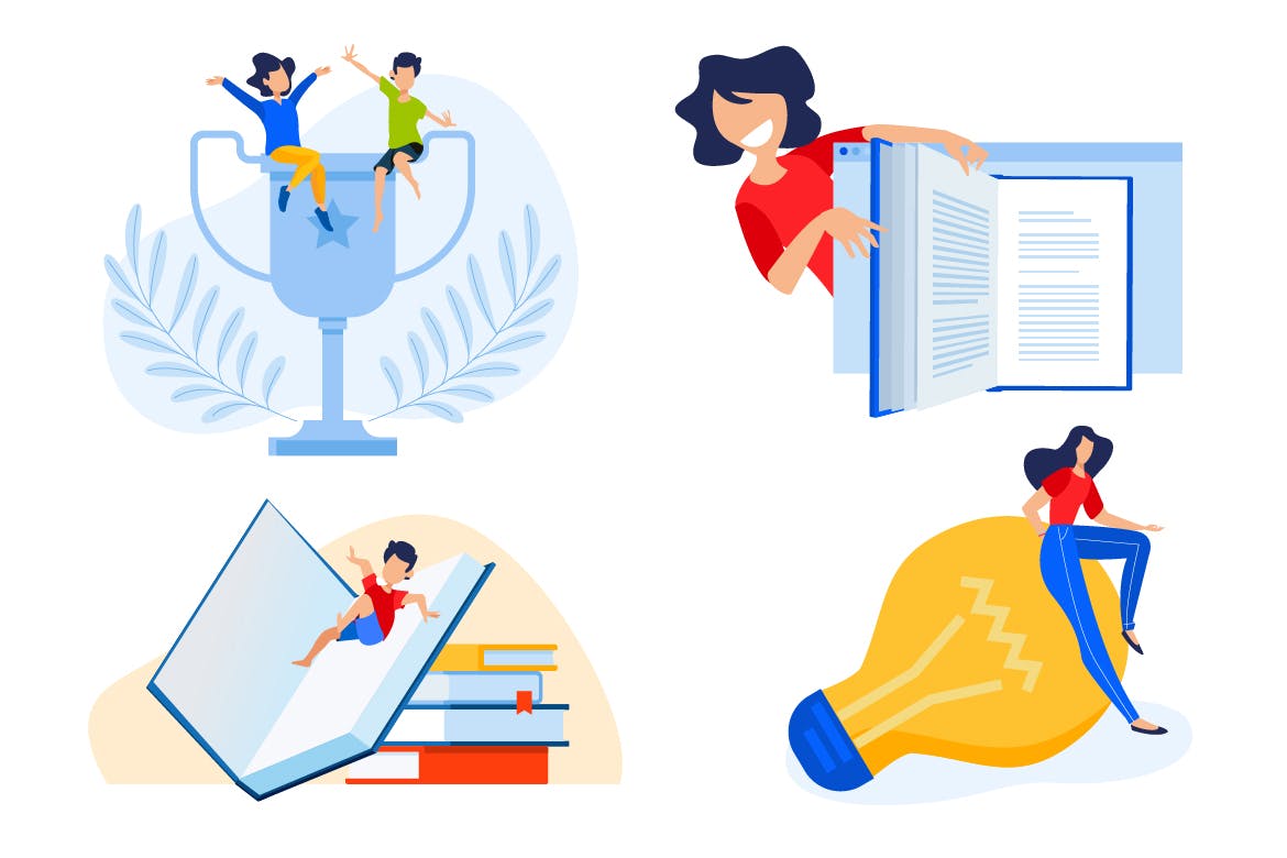 图书阅读主题矢量概念插画 Set of education concepts插图