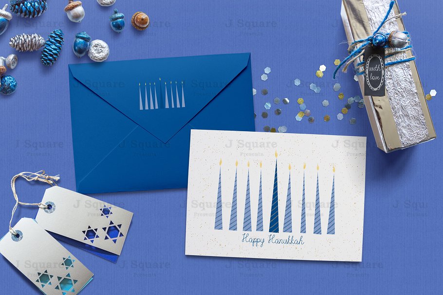 蓝色格调假日和光明节场景设计装饰元素 Holiday & Hanukkah Props in Blue插图(4)