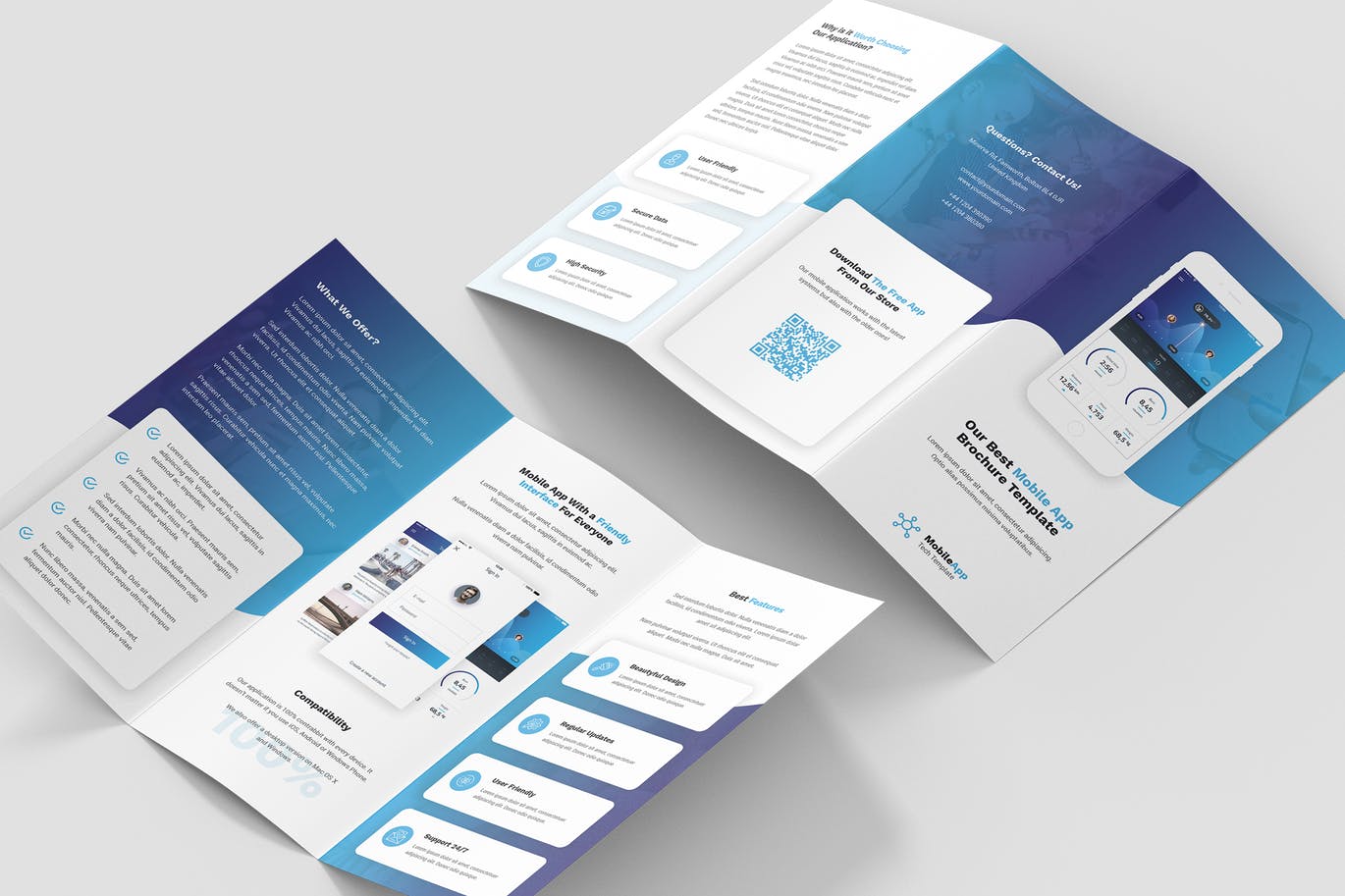 时尚高端简约高科技企业移动应用程序APP三折页设计模板插图(8)