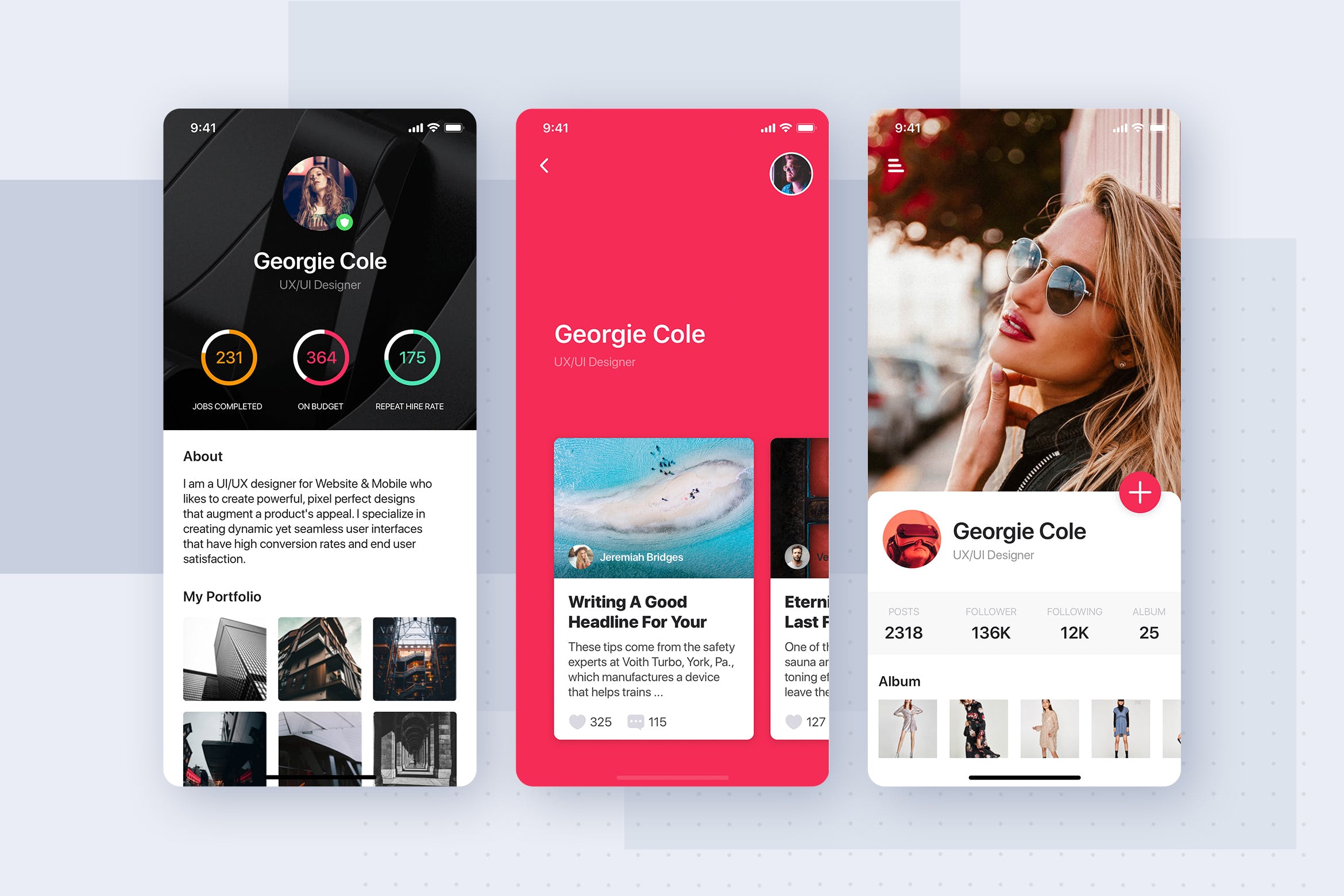 APP用户中心界面设计SKETCH模板 User Profile example screen for Mobile Template插图