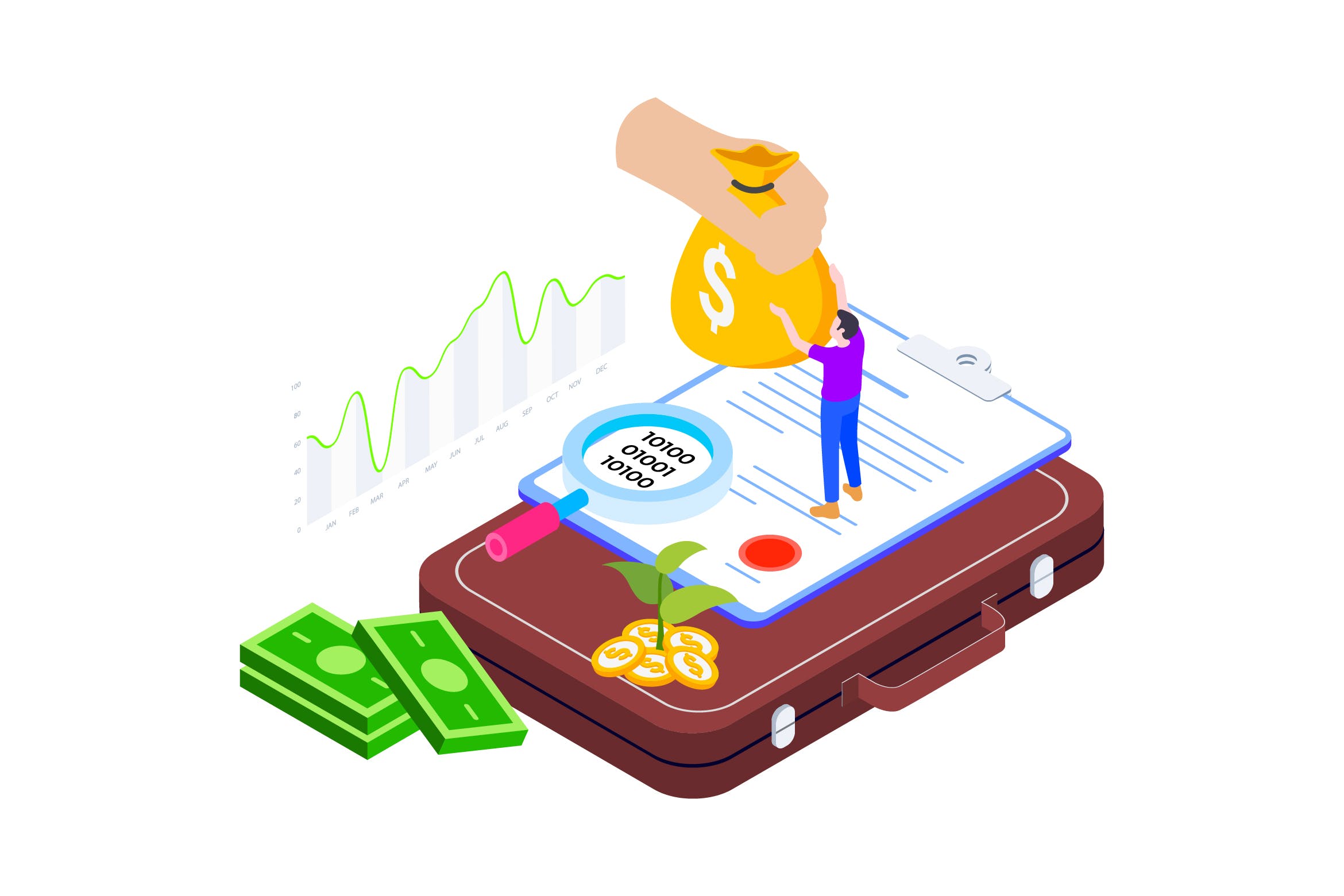 区块链技术智能合约概念插画素材v14 Smart Contract on Blockchain Isometric  14 – TU插图