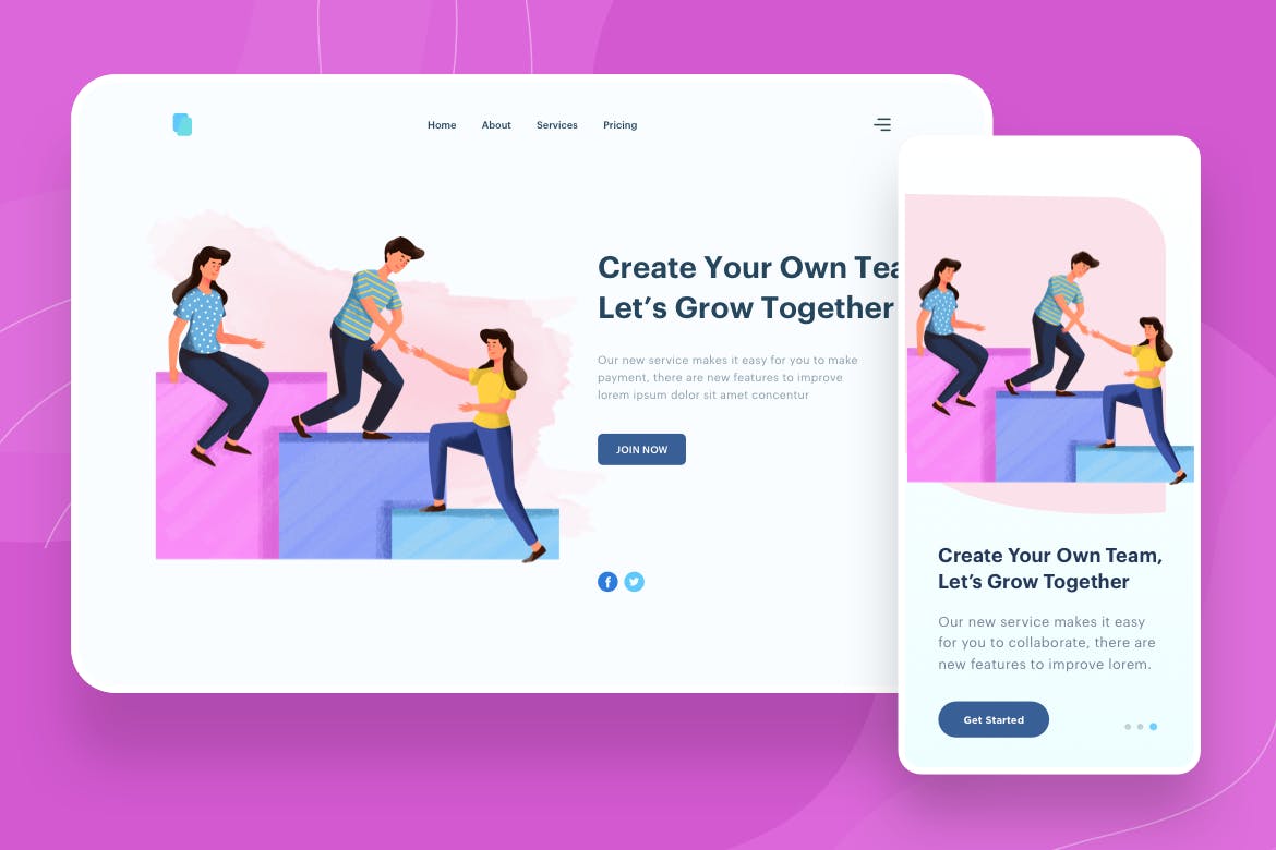 共同成长主题网站设计矢量插画素材 Grow Together Illustration – Website Header插图(1)