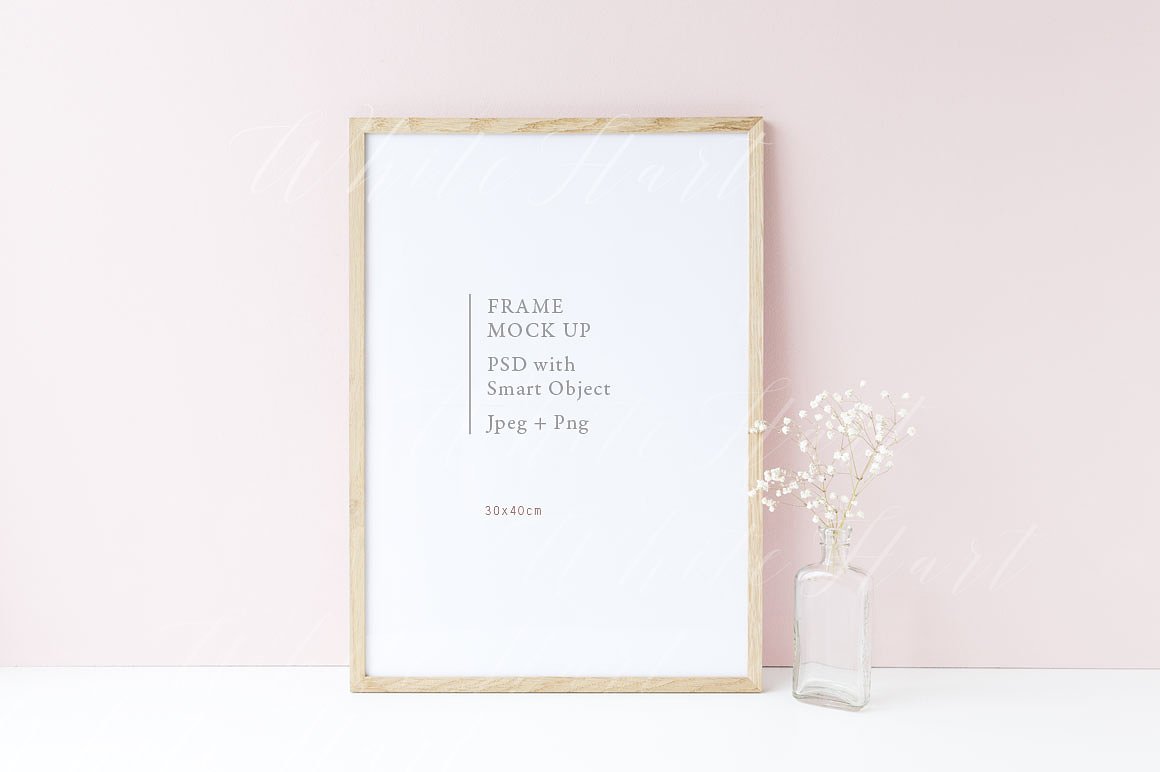 春季花卉系列30×40画框相框模板 Wooden 30x40cm frame mock up插图
