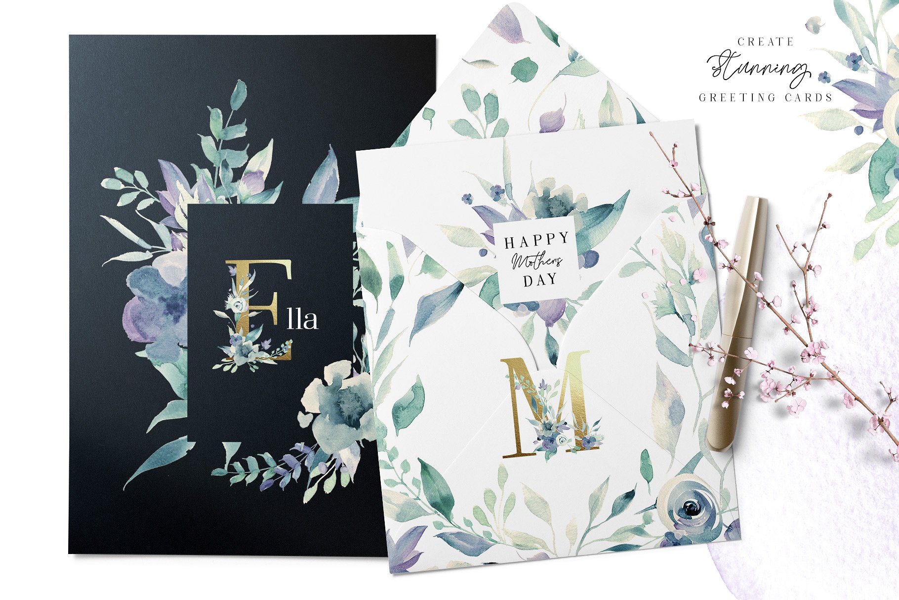 轻奢风格水彩元素合集 A Mountain Summer Watercolor Set插图(2)