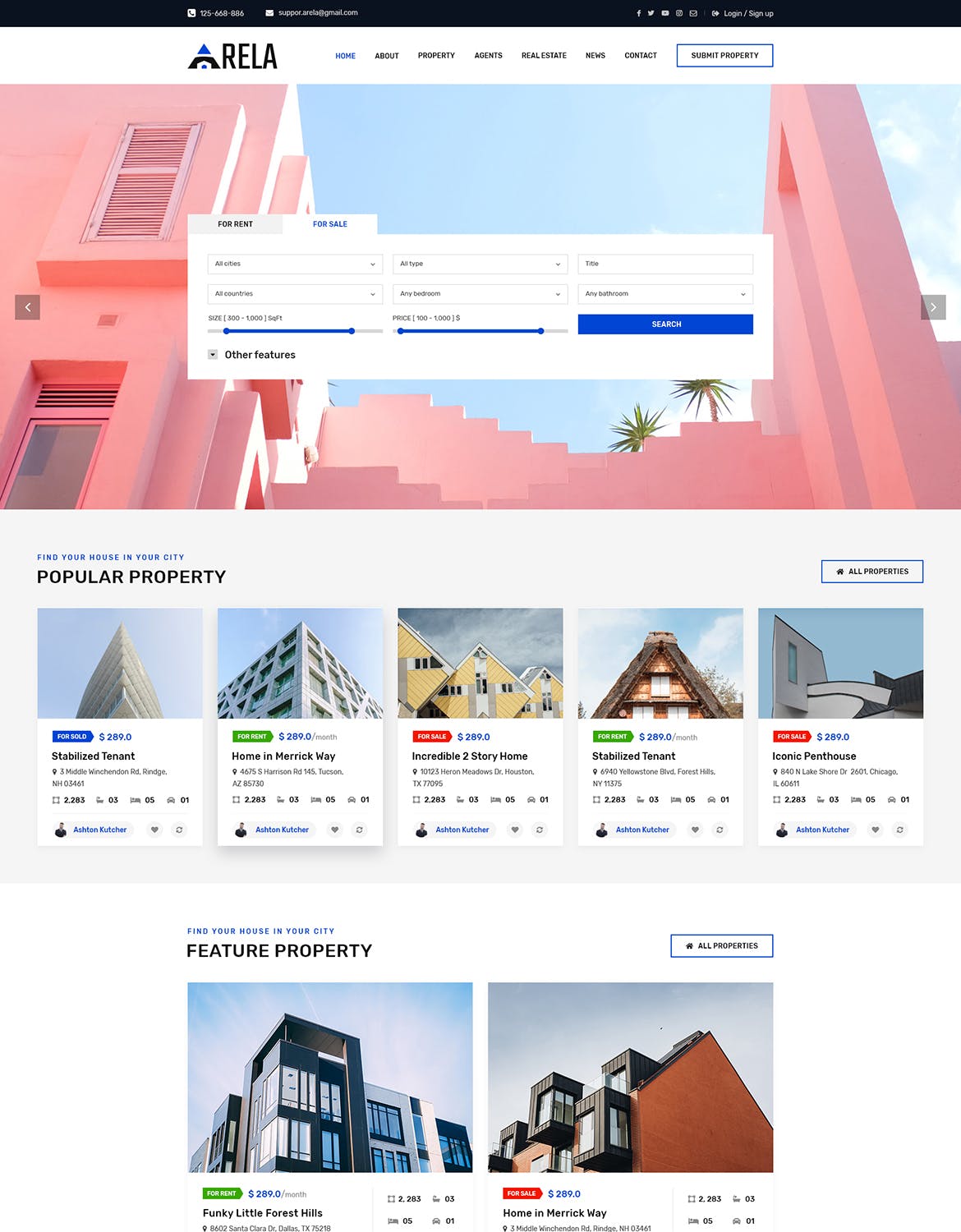 房地产经销商城网站设计PSD模板 Arela | Real Estate PSD Template插图(2)