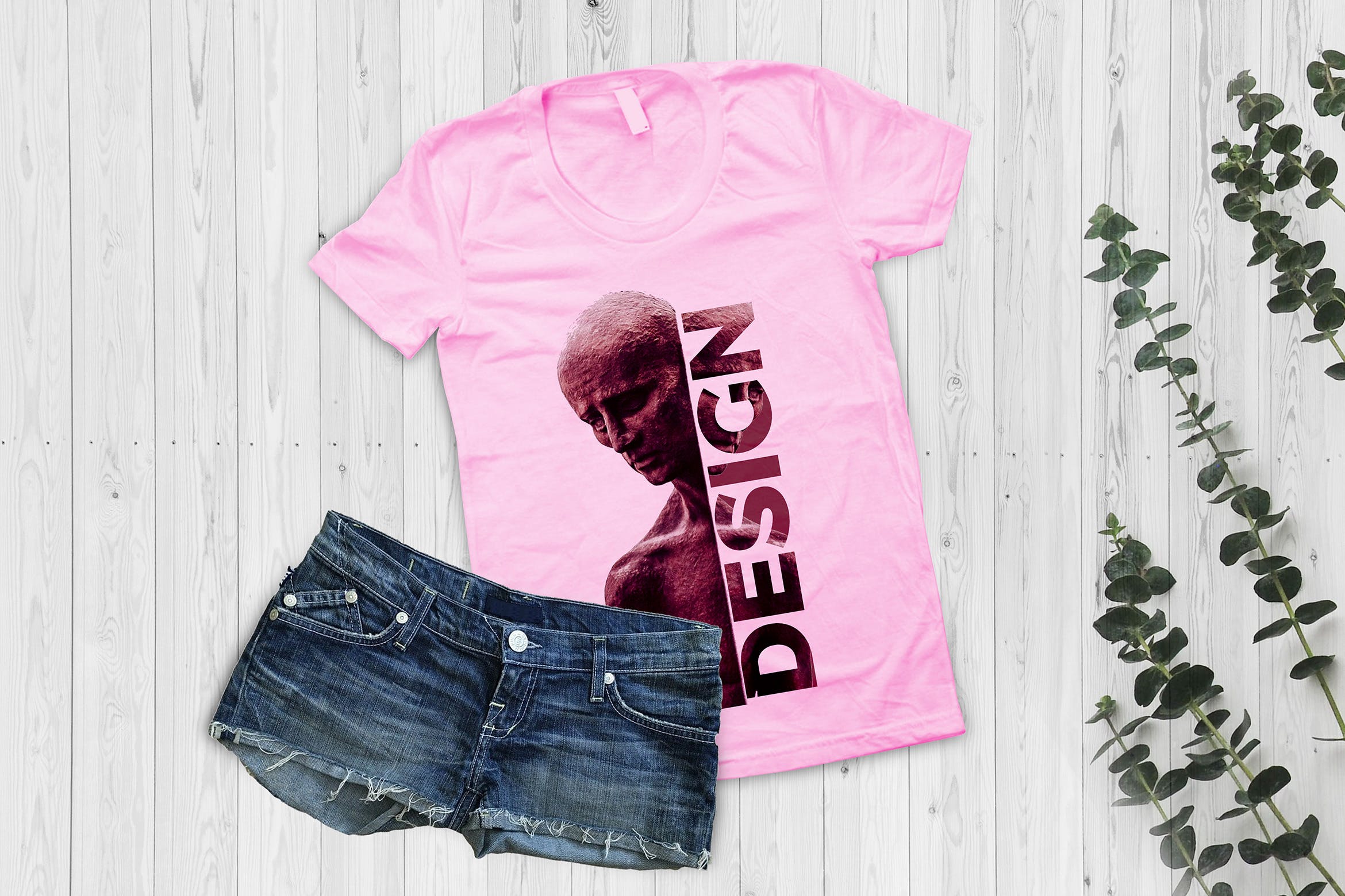 T恤胸前印花设计平铺效果图样机模板 T Shirt Mockup插图